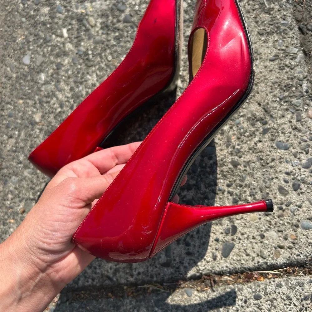 Stuart Weitzman Vibrant Red Peep Toe Heels - Picture 9 of 14